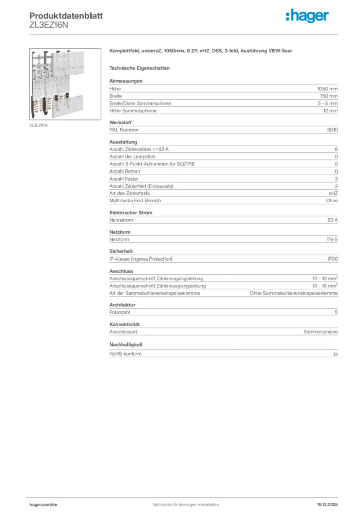 Bild Hager Produktdatenblatt ZL3EZ16N | Hager Deutschland