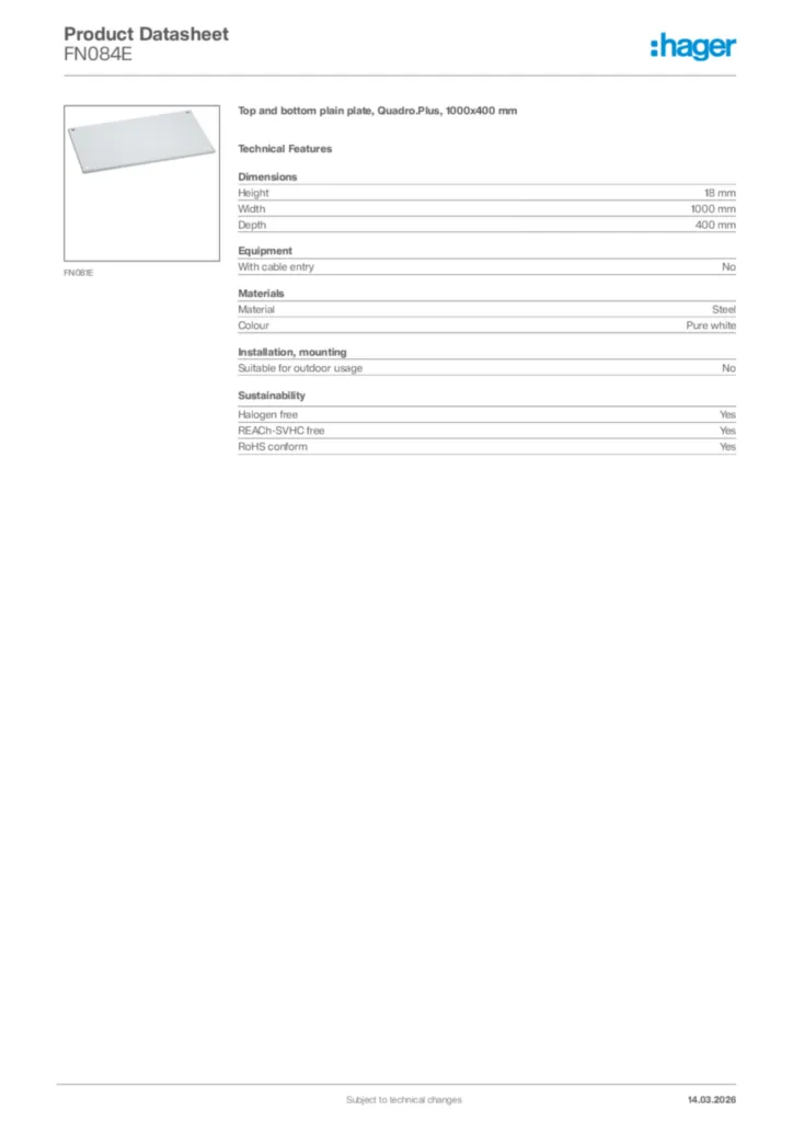Image Hager Product data sheet FN084E  | Hager Africa