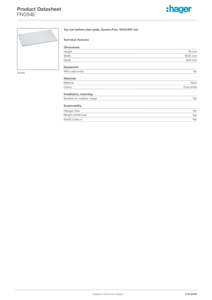 Image Hager Product data sheet FN084E  | Hager Africa