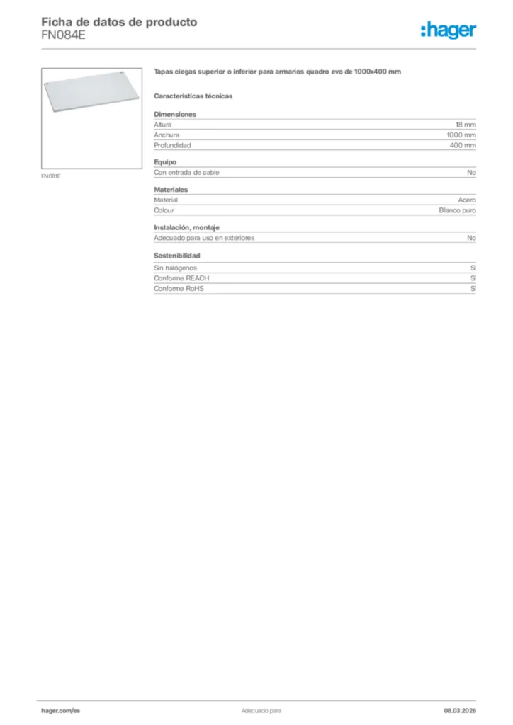 Imagen Hager Ficha de datos de producto FN084E | Hager España