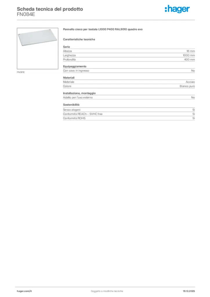 Immagine Hager Scheda tecnica del prodotto FN084E | Hager Italia