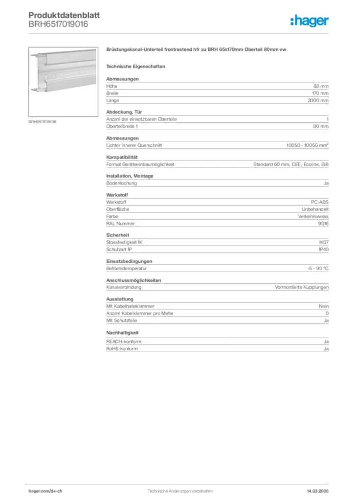 Bild Hager Produktdatenblatt BRH6517019016 | Hager Schweiz