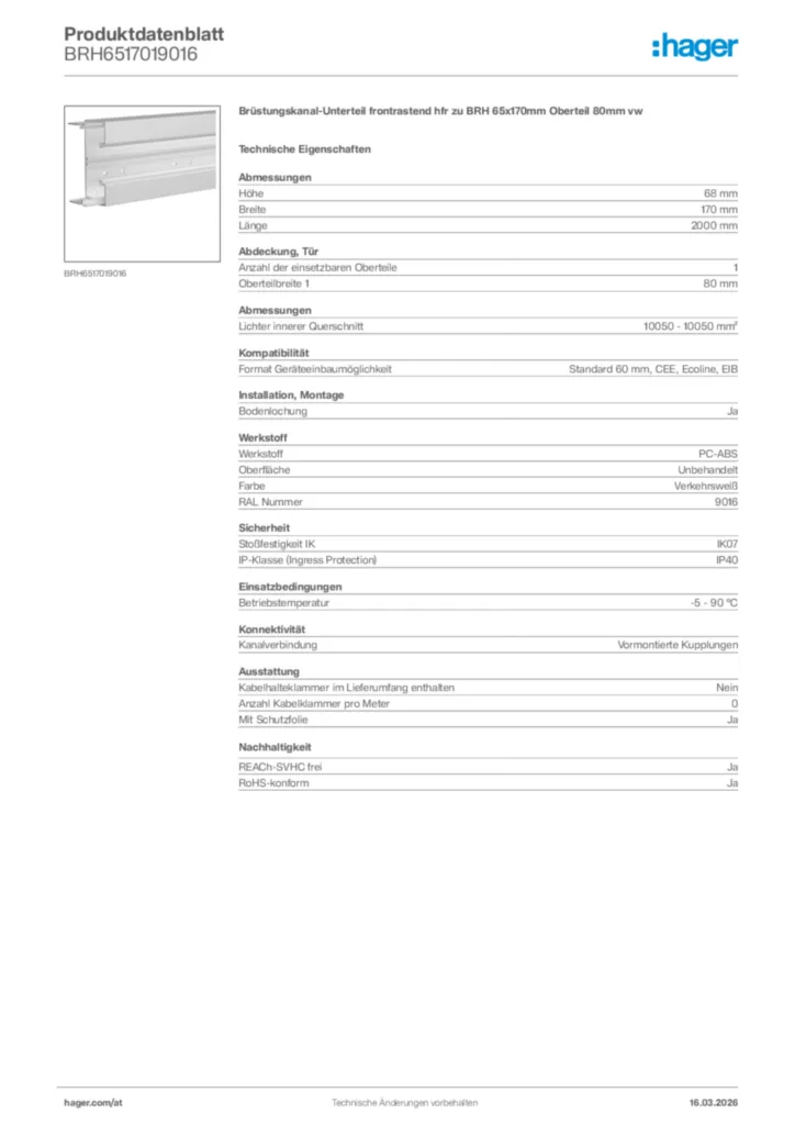 Bild Hager Produktdatenblatt BRH6517019016 | Hager Deutschland