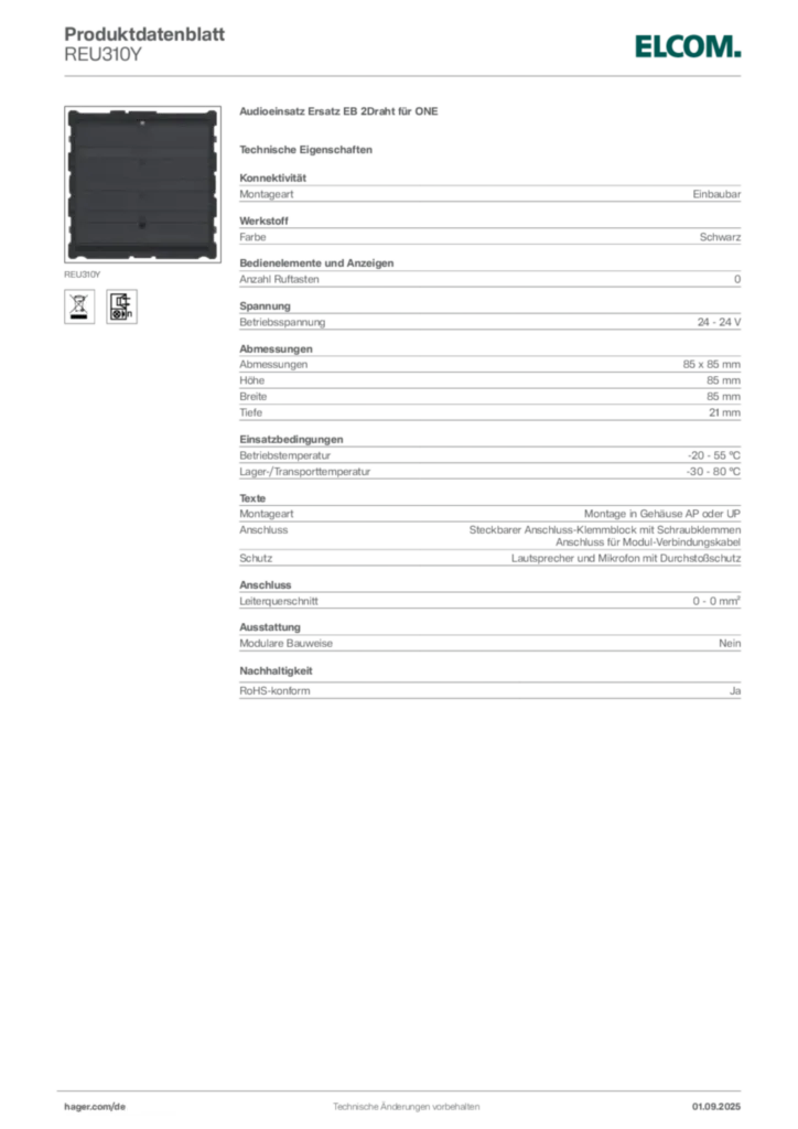 Elcom Produktdatenblatt REU310Y
