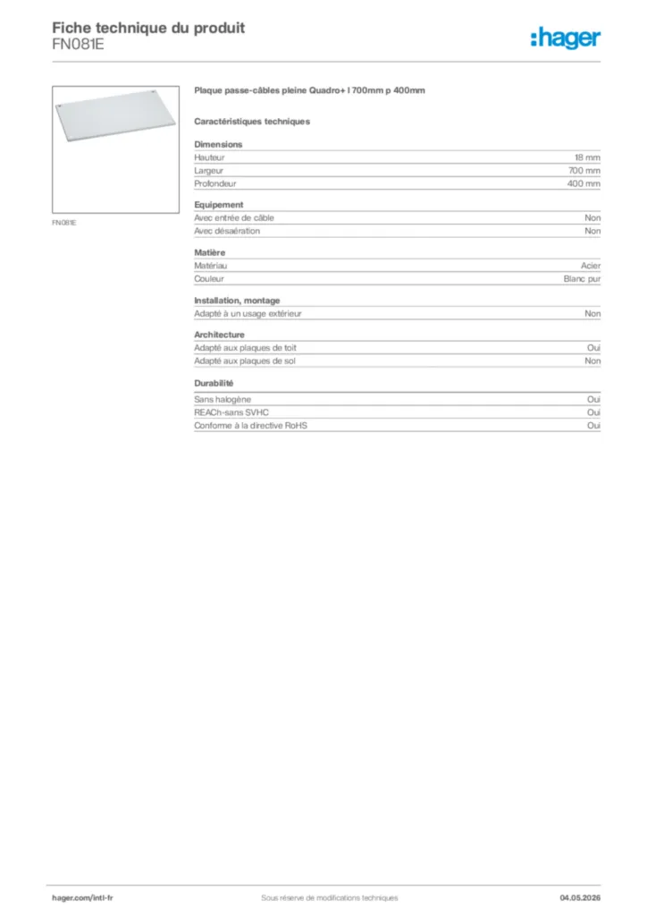 Image Hager Fiche technique du produit FN081E | Hager Afrique