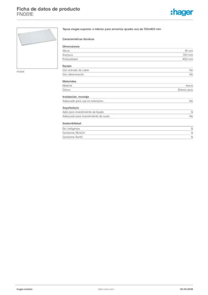 Imagen Hager Ficha de datos de producto FN081E | Hager España