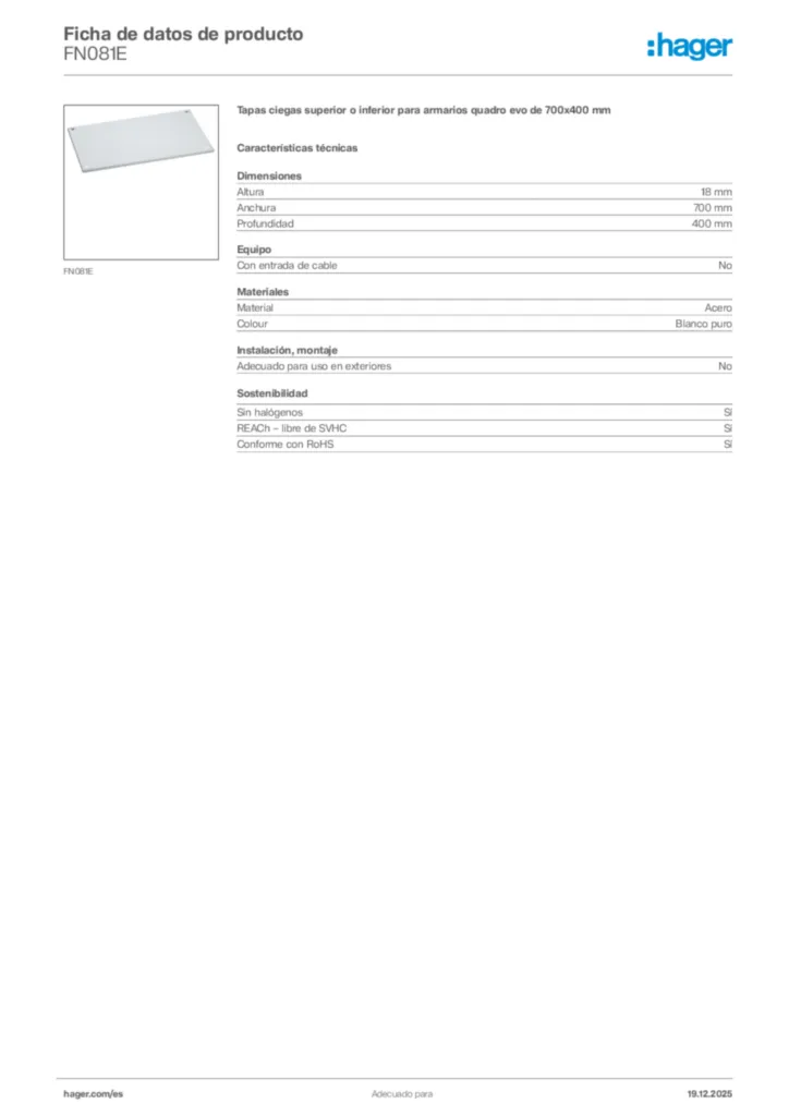 Imagen Hager Ficha de datos de producto FN081E | Hager España