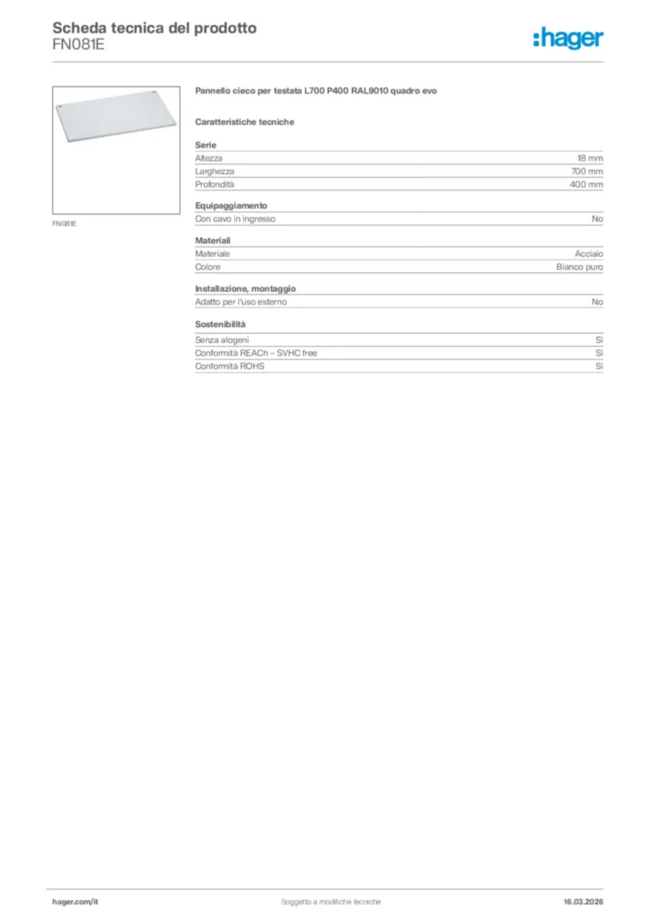 Immagine Hager Scheda tecnica del prodotto FN081E | Hager Italia