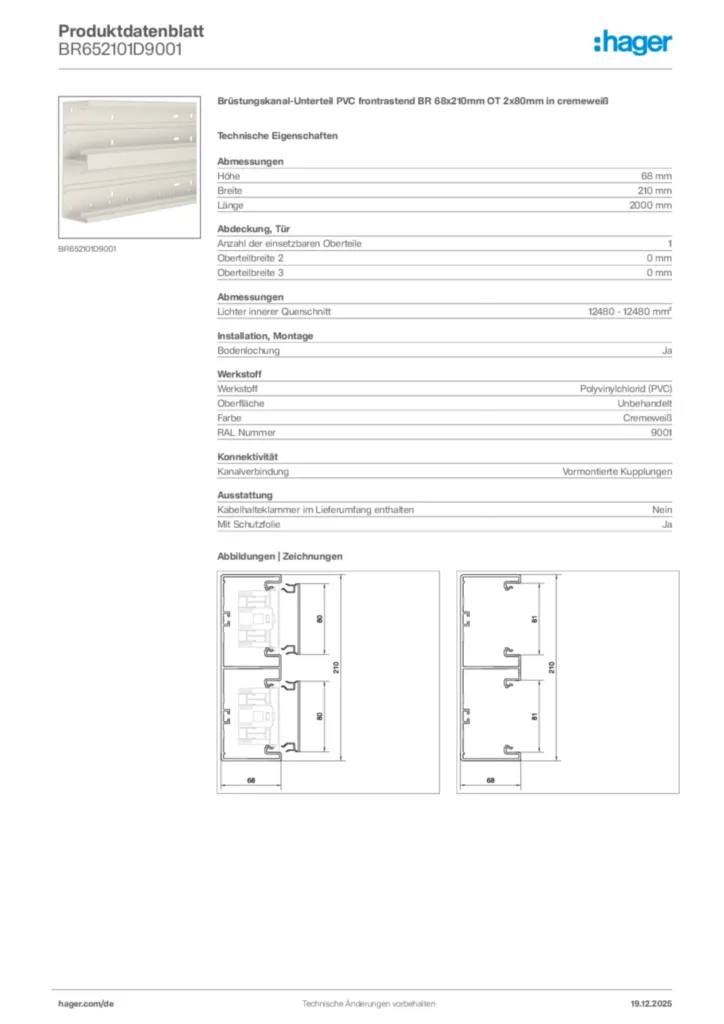 Bild Hager Produktdatenblatt BR652101D9001 | Hager Deutschland