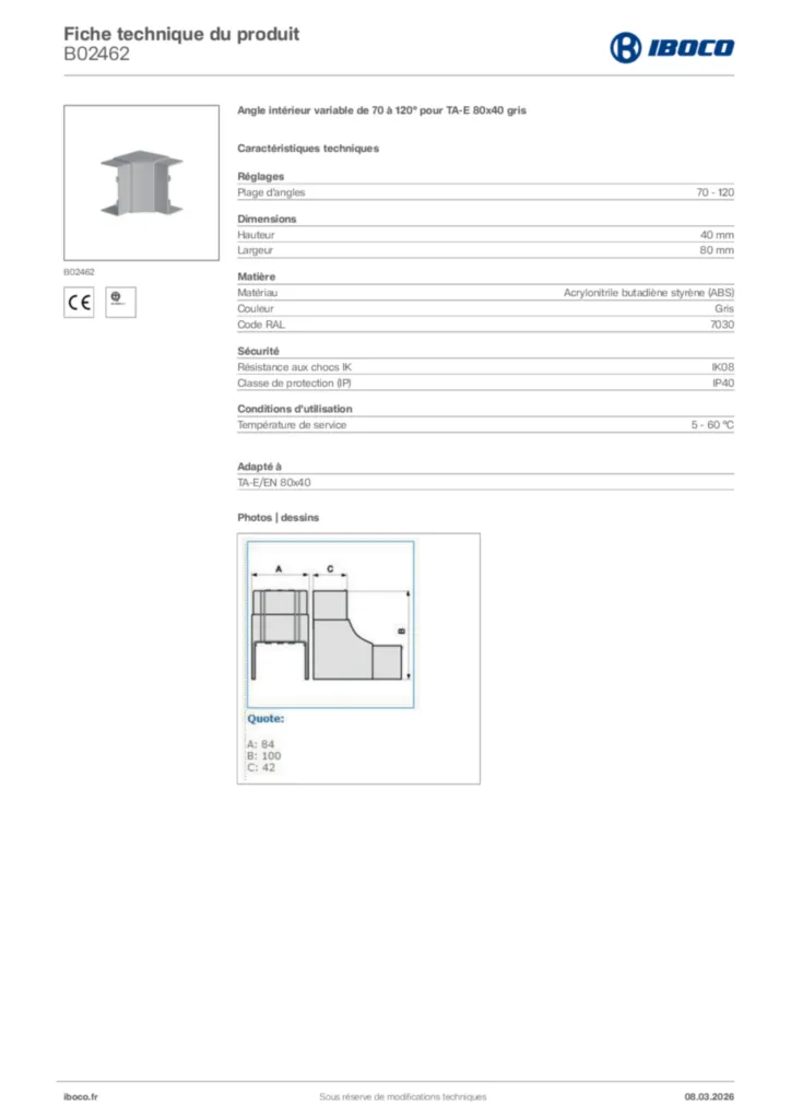Image Iboco Fiche technique du produit B02462 | Hager France