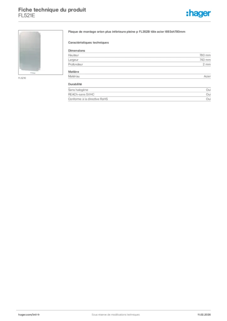 Image Hager Fiche technique du produit FL521E | Hager Afrique