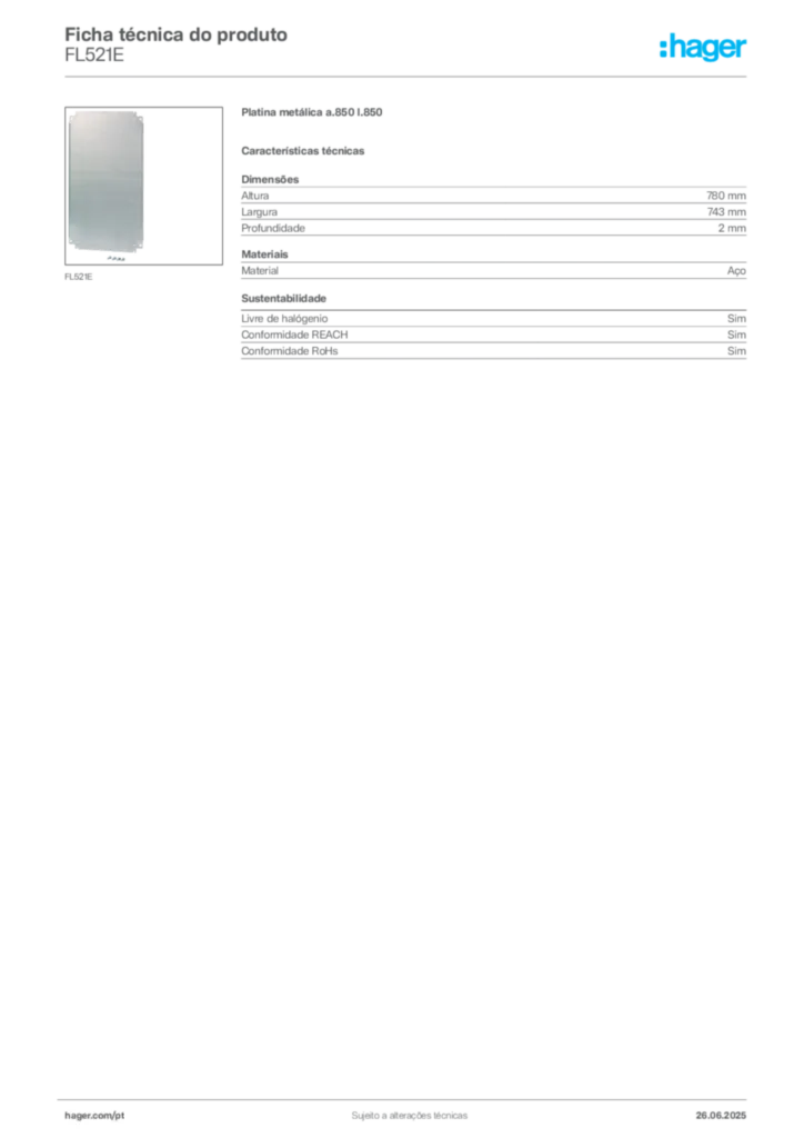 Imagem Hager Ficha técnica do produto FL521E | Hager Portugal