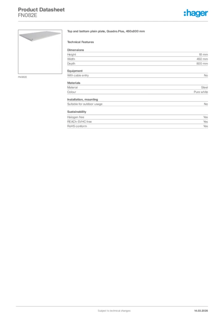Image Hager Product data sheet FN082E  | Hager Africa