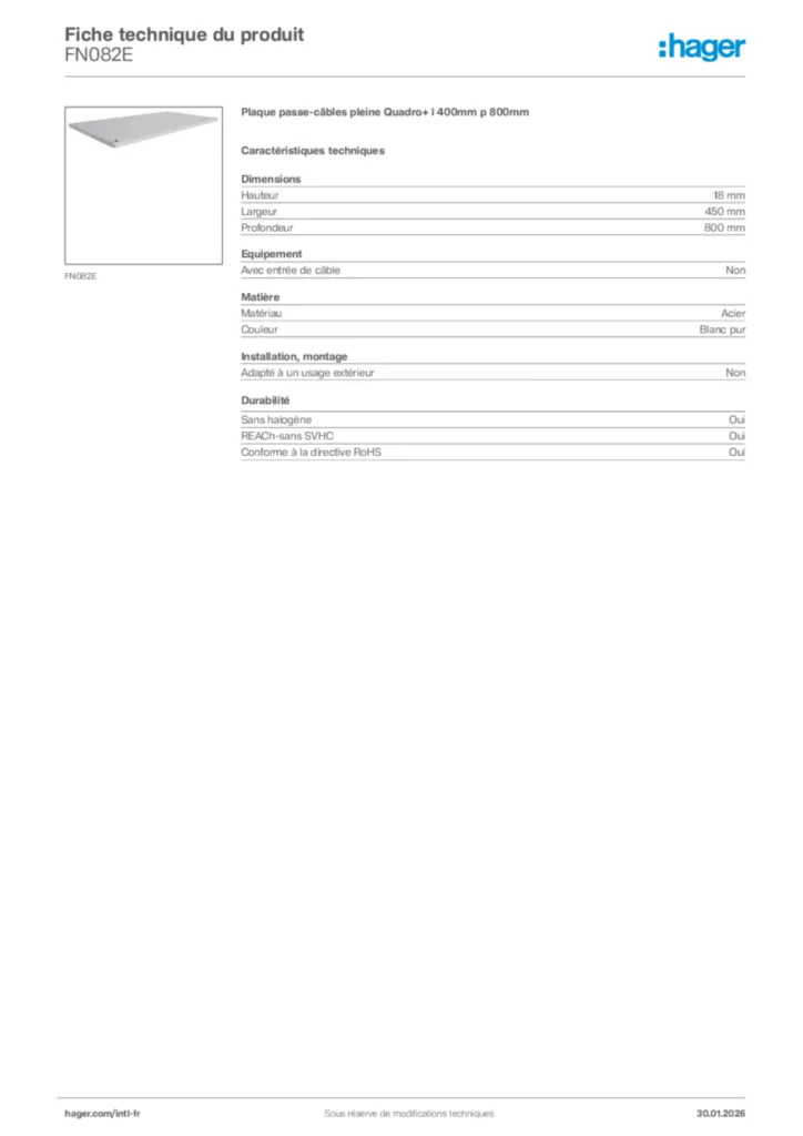 Image Hager Fiche technique du produit FN082E | Hager Afrique