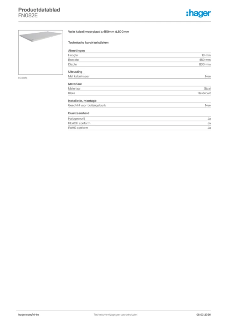 Afbeelding Hager Productdatablad FN082E | Hager Belgium
