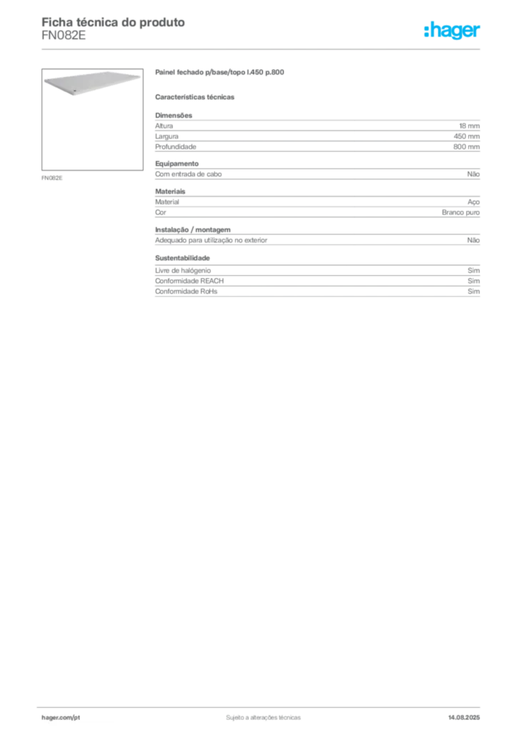 Imagem Hager Ficha técnica do produto FN082E | Hager Portugal