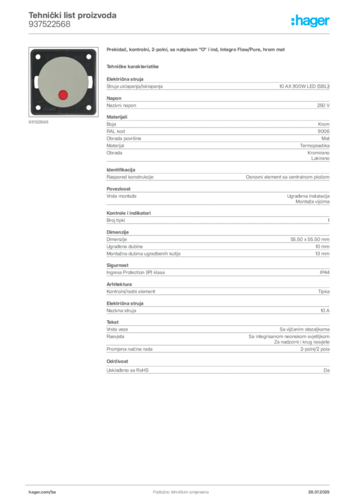 Slika Hager Product data sheet 937522568  | Hager