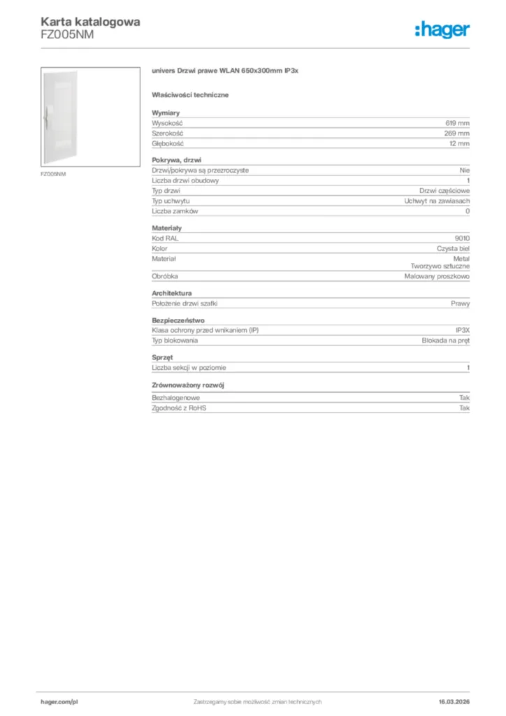 Zdjęcie Hager Karta katalogowa FZ005NM | Hager Polska