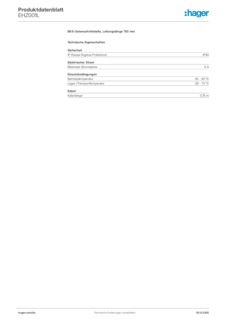 Bild Hager Produktdatenblatt EHZ001L | Hager Deutschland