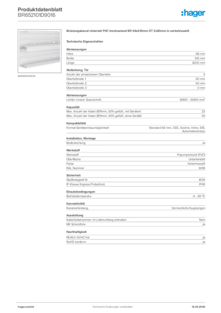 Bild Hager Produktdatenblatt BR652101D9016 | Hager Deutschland