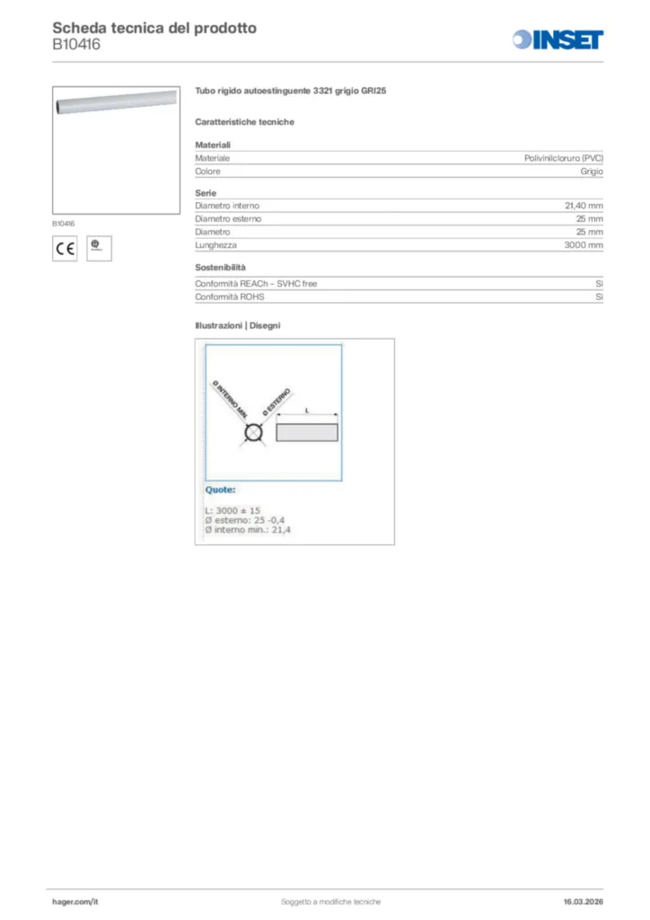Immagine Inset Scheda tecnica del prodotto B10416 | Hager Italia