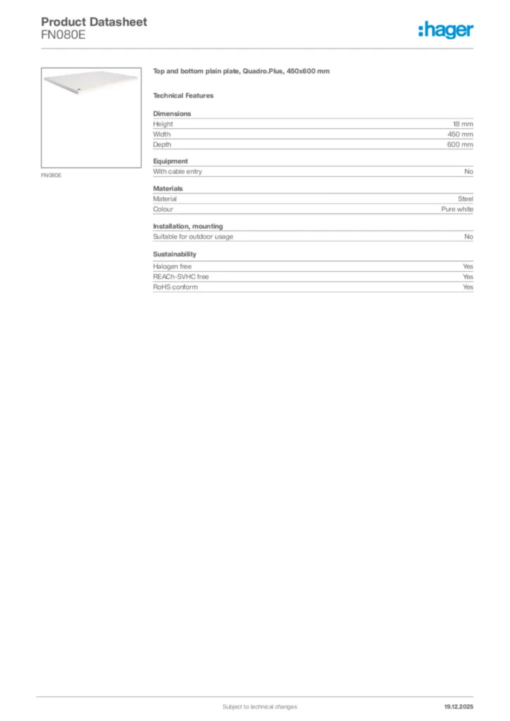 Image Hager Product data sheet FN080E  | Hager Africa