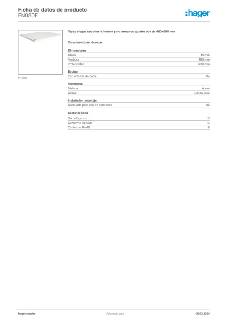 Imagen Hager Ficha de datos de producto FN080E | Hager España