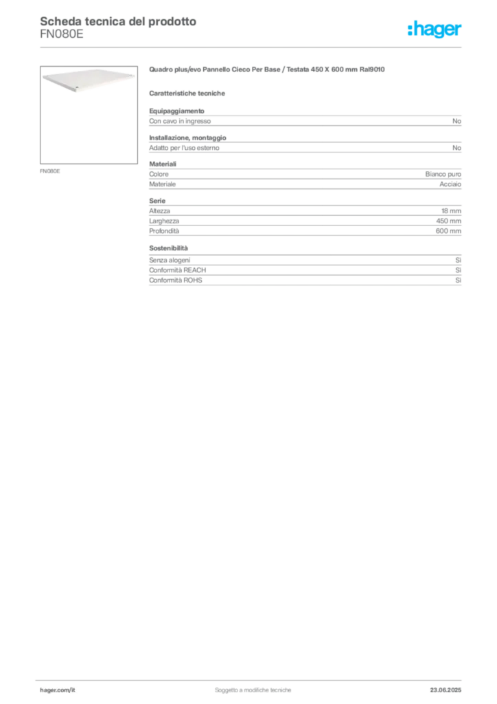 Immagine Hager Scheda tecnica del prodotto FN080E | Hager Italia