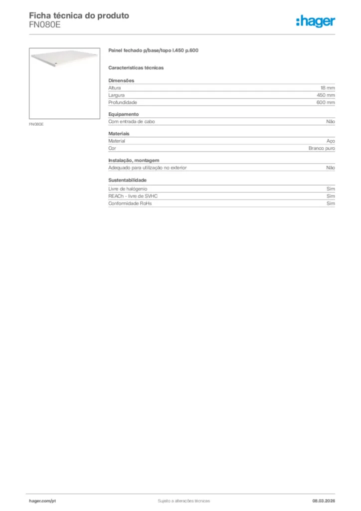 Imagem Hager Ficha técnica do produto FN080E | Hager Portugal