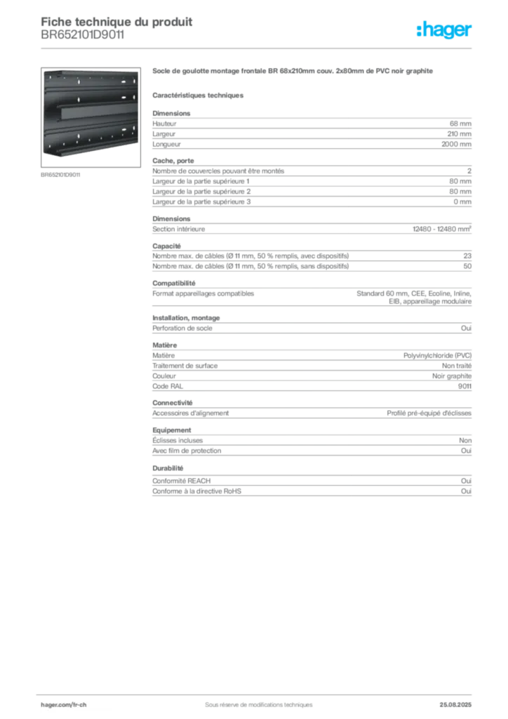 Image Hager Fiche technique du produit BR652101D9011 | Hager Suisse