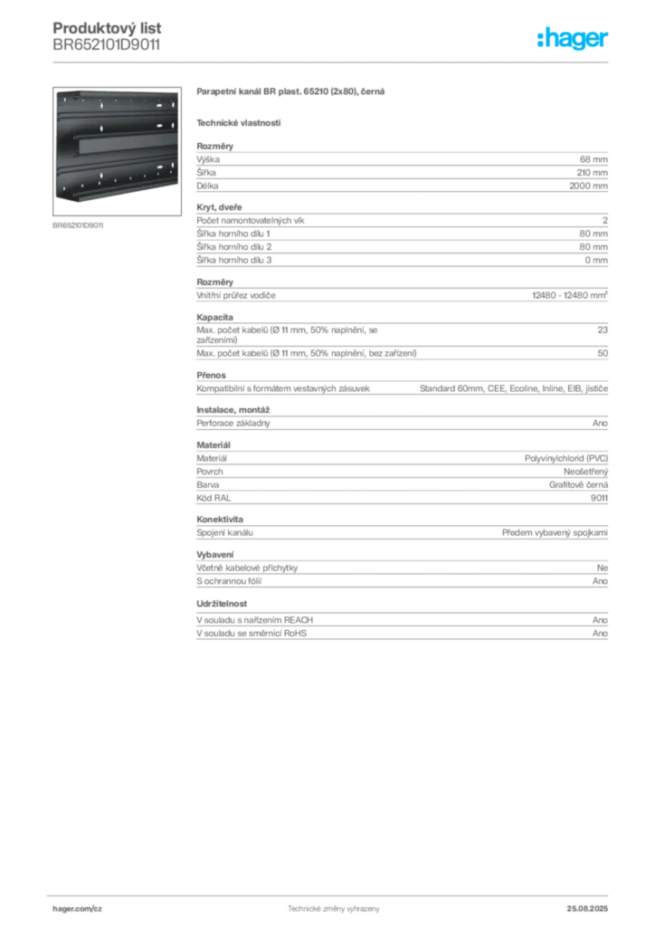 Obrázek Hager Produktový list BR652101D9011 | Hager