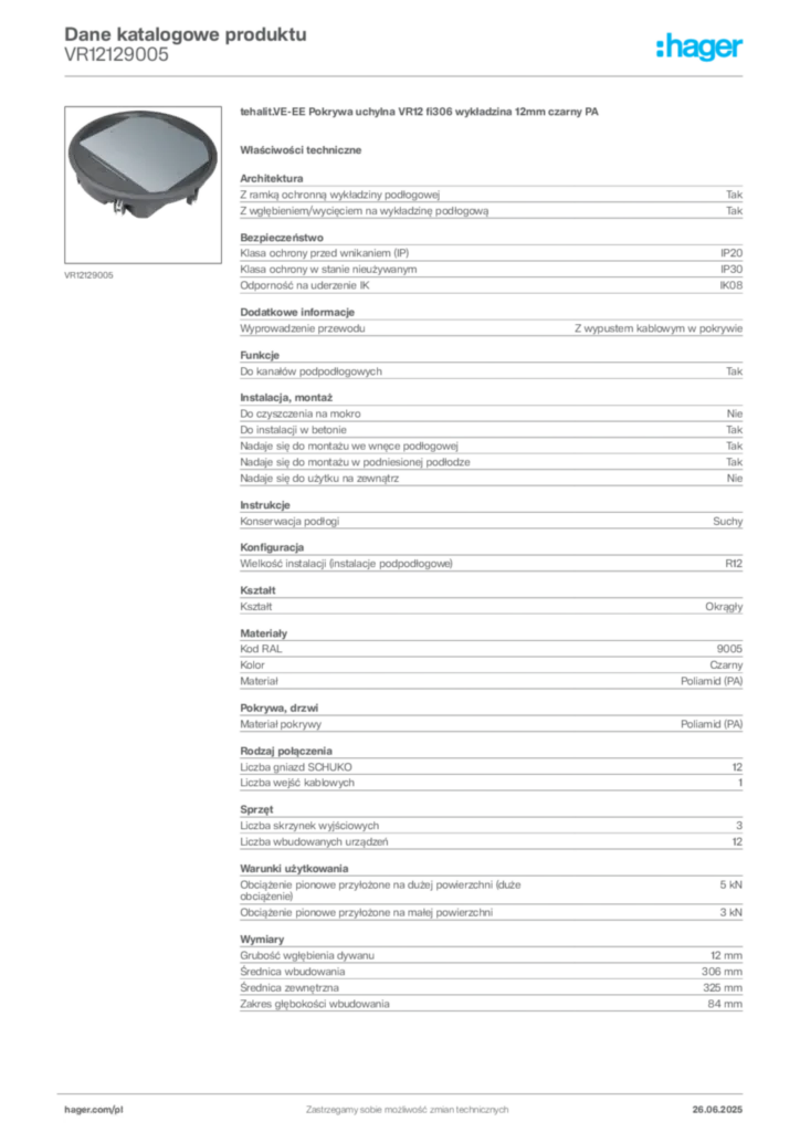 Zdjęcie Hager Karta katalogowa VR12129005 | Hager Polska