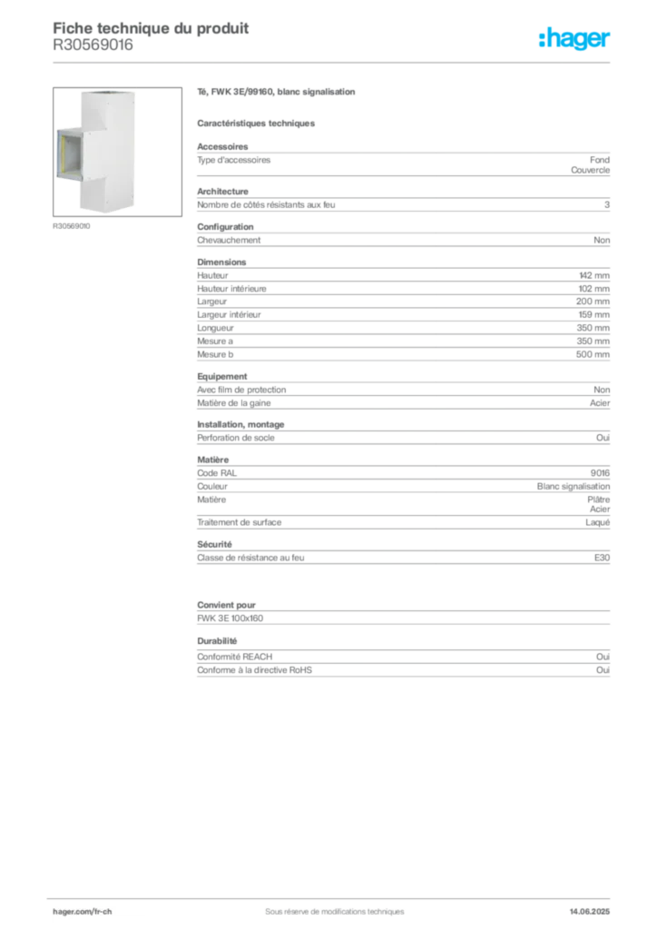Image Hager Fiche technique du produit R30569016 | Hager Suisse