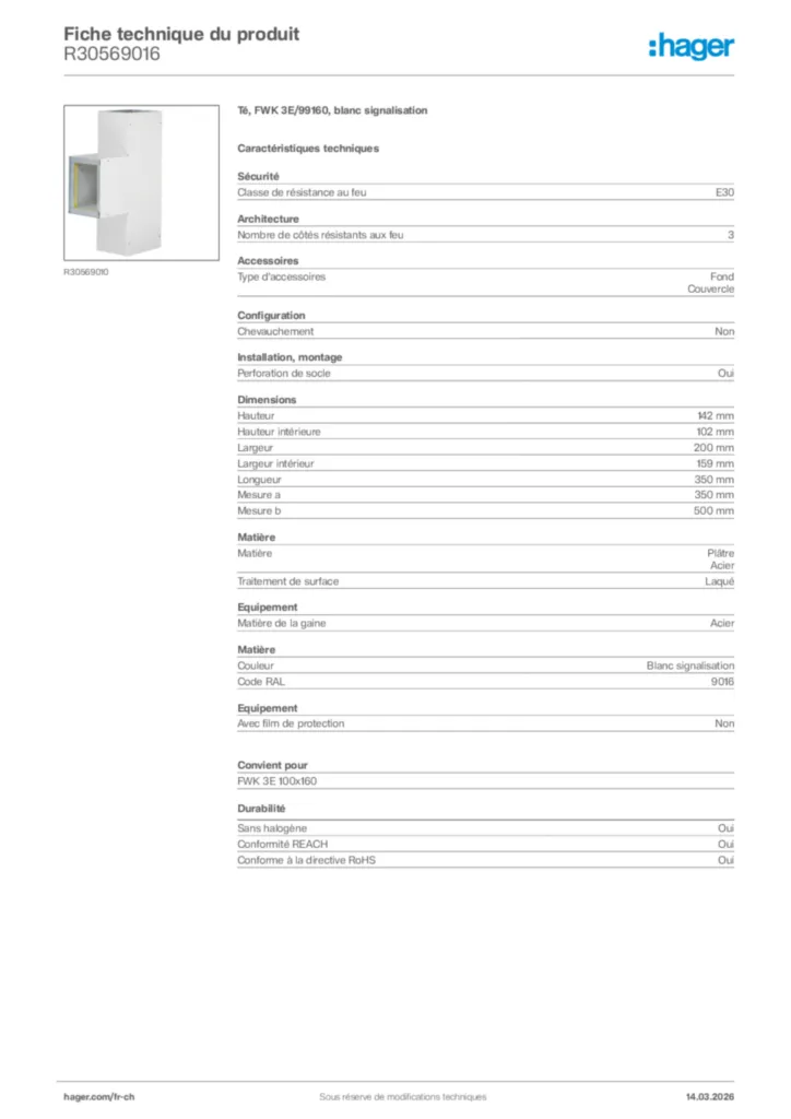 Image Hager Fiche technique du produit R30569016 | Hager Suisse