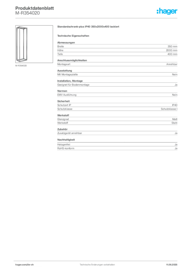 Bild Hager Produktdatenblatt M-R354020 | Hager Schweiz