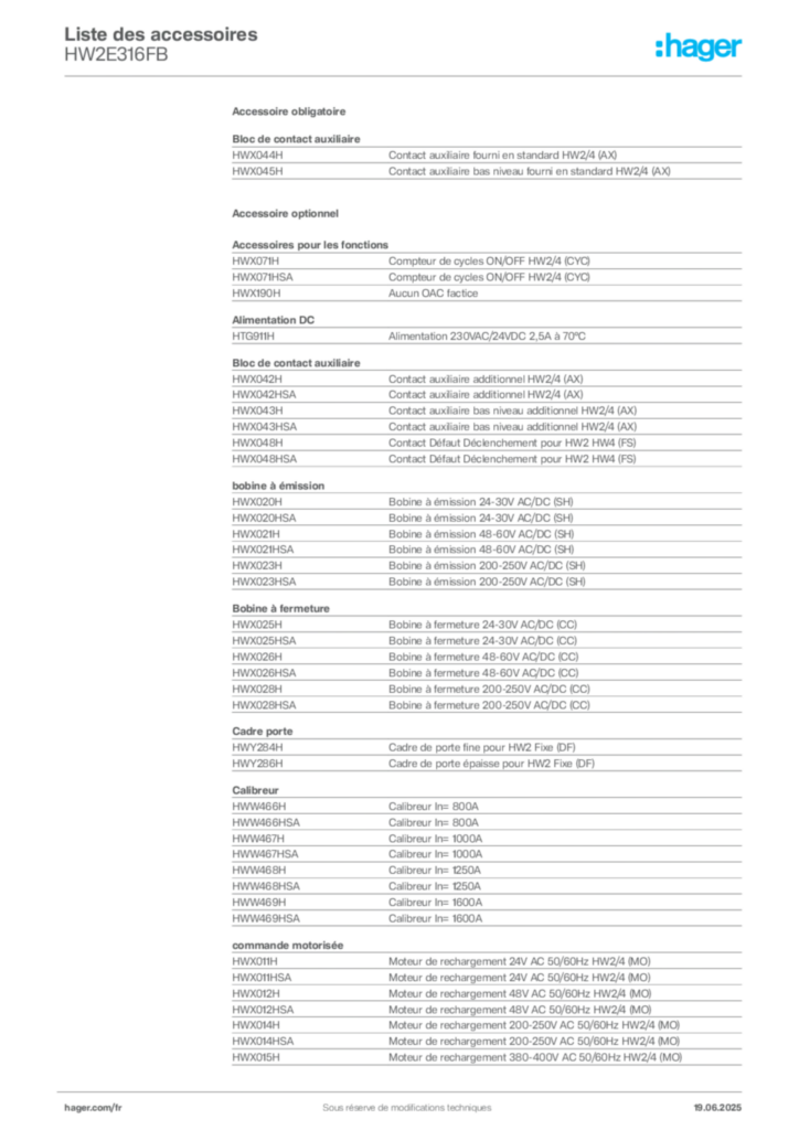 Image Hager Fiche technique du produit HW2E316FB | Hager France