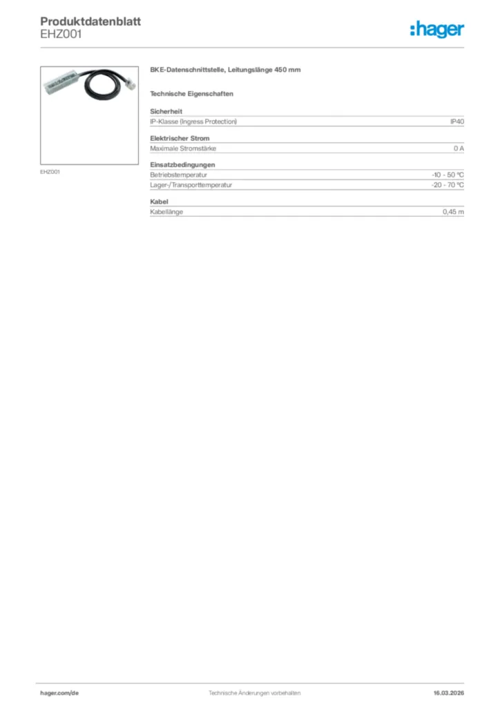 Bild Hager Produktdatenblatt EHZ001 | Hager Deutschland