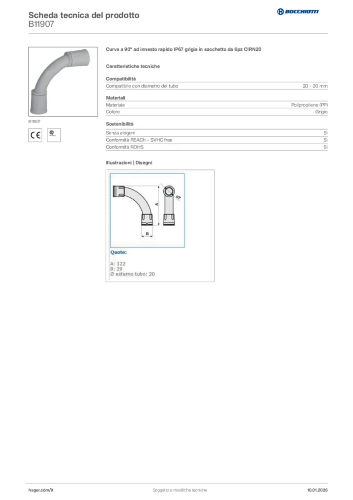 Immagine Bocchiotti Scheda tecnica del prodotto B11907 | Hager Italia