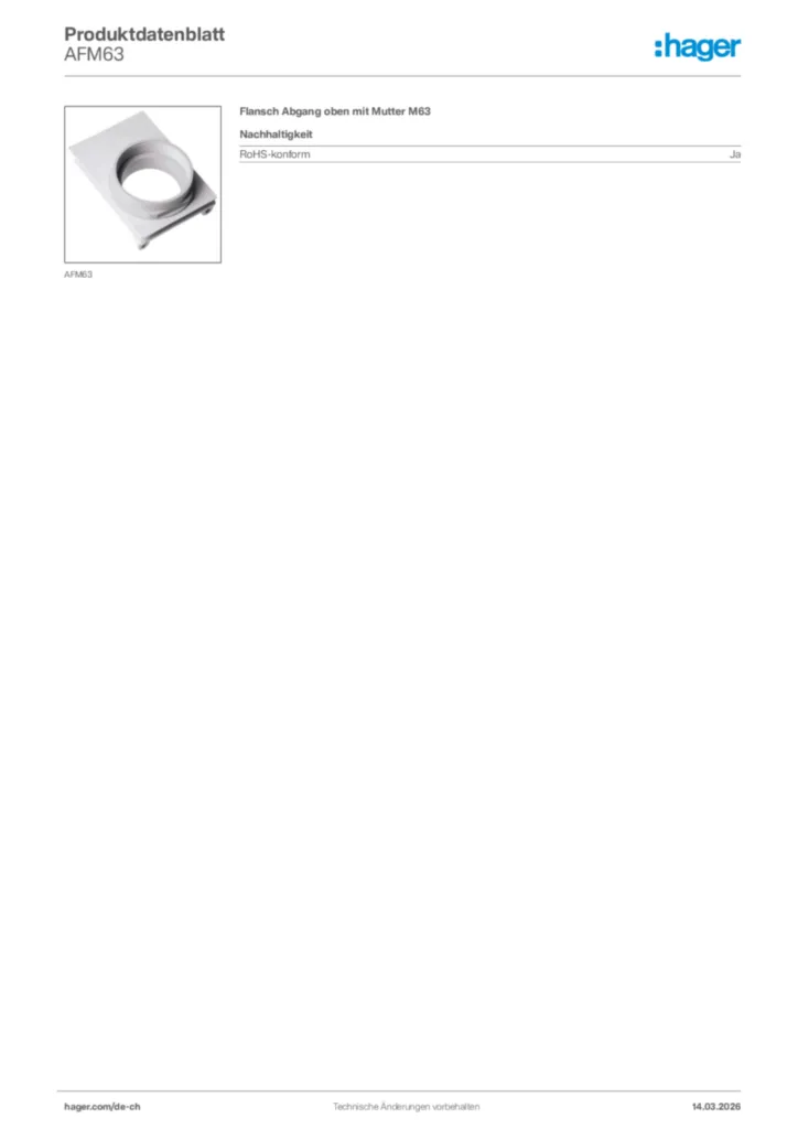 Bild Hager Produktdatenblatt AFM63 | Hager Schweiz
