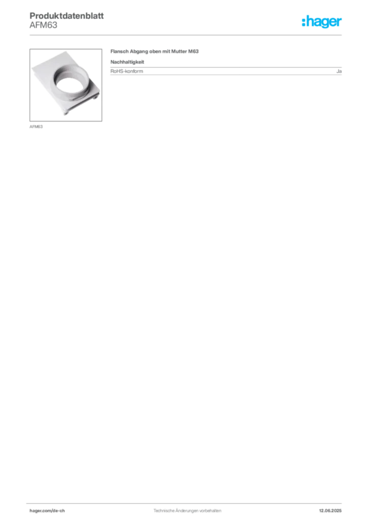 Bild Hager Produktdatenblatt AFM63 | Hager Schweiz