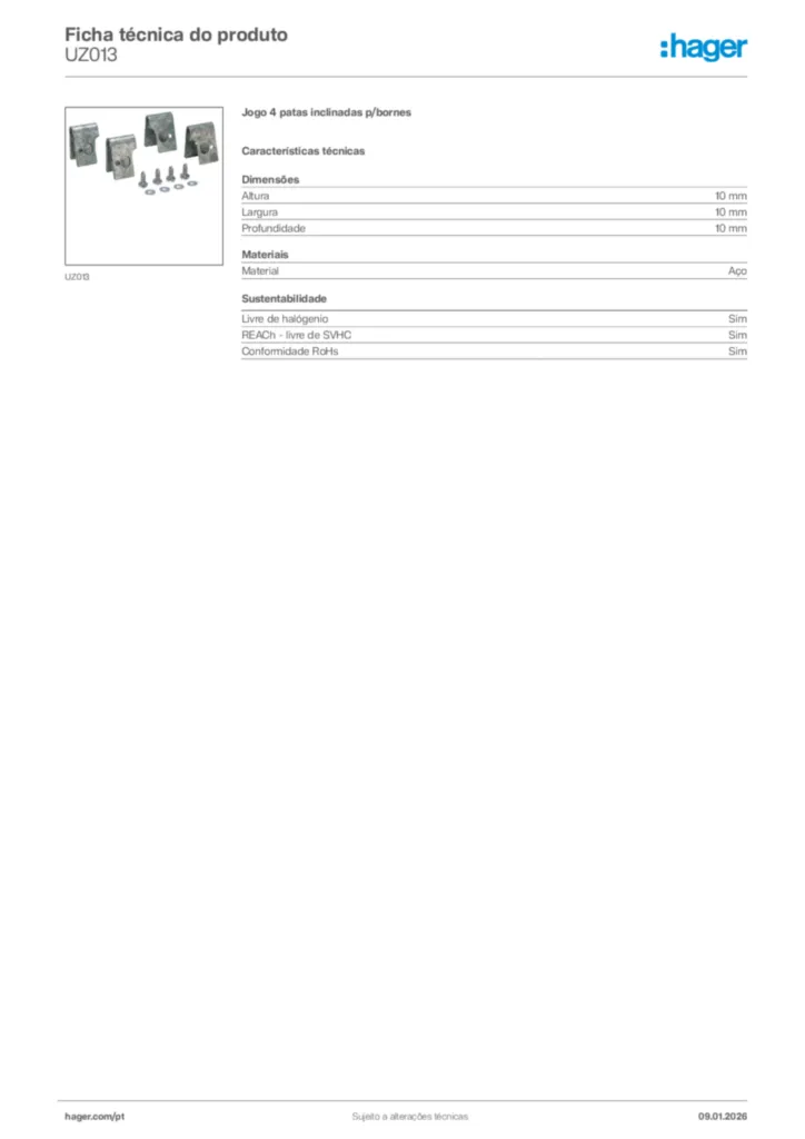 Imagem Hager Ficha técnica do produto UZ013 | Hager Portugal