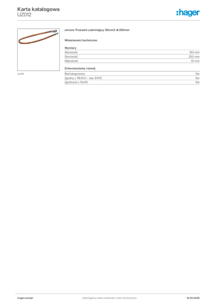 Zdjęcie Hager Karta katalogowa UZ012 | Hager Polska