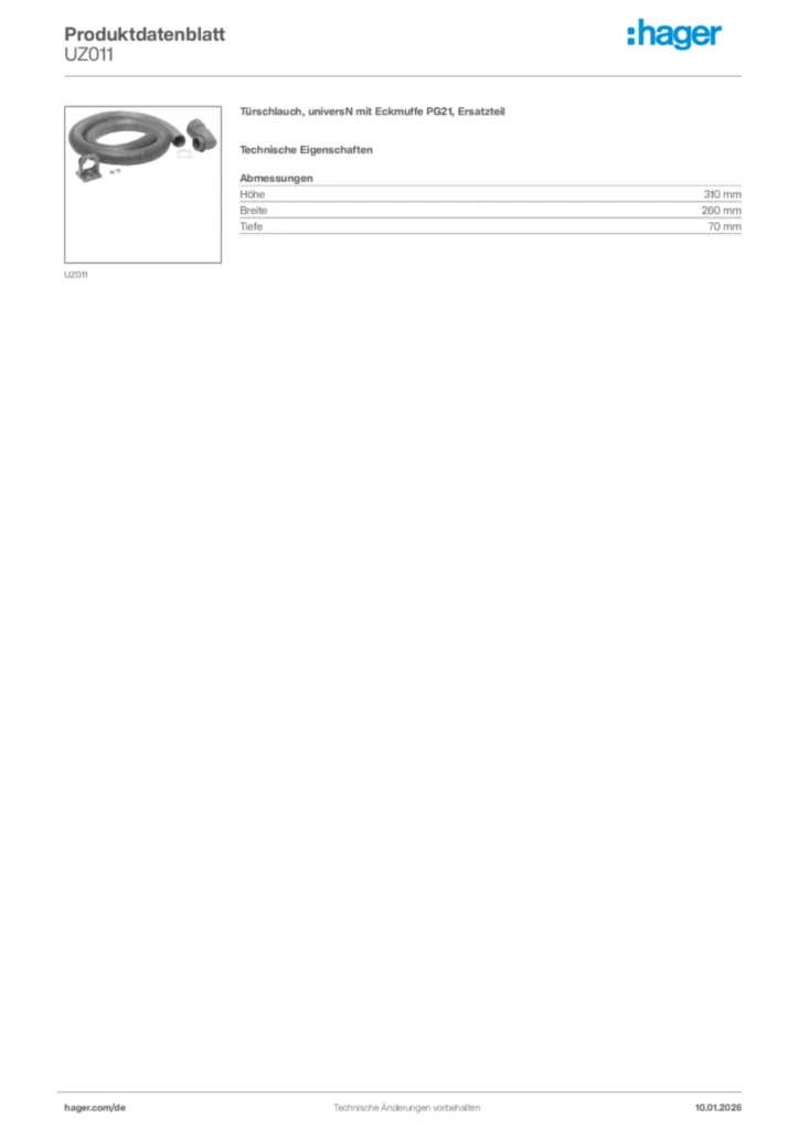 Bild Hager Produktdatenblatt UZ011 | Hager Deutschland