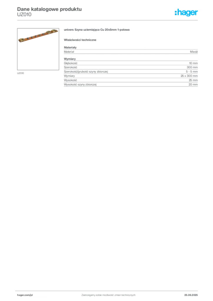 Zdjęcie Hager Karta katalogowa UZ010 | Hager Polska