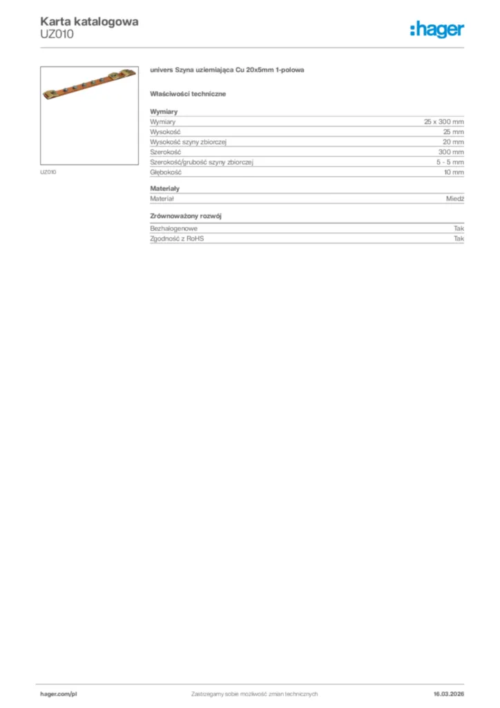 Zdjęcie Hager Karta katalogowa UZ010 | Hager Polska