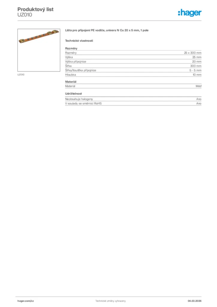 Obrázek Hager Product data sheet UZ010 | Hager