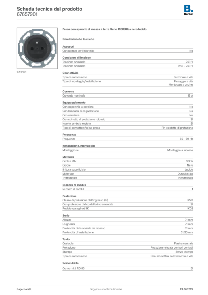 Immagine Berker Scheda tecnica del prodotto 67657901 | Hager Italia