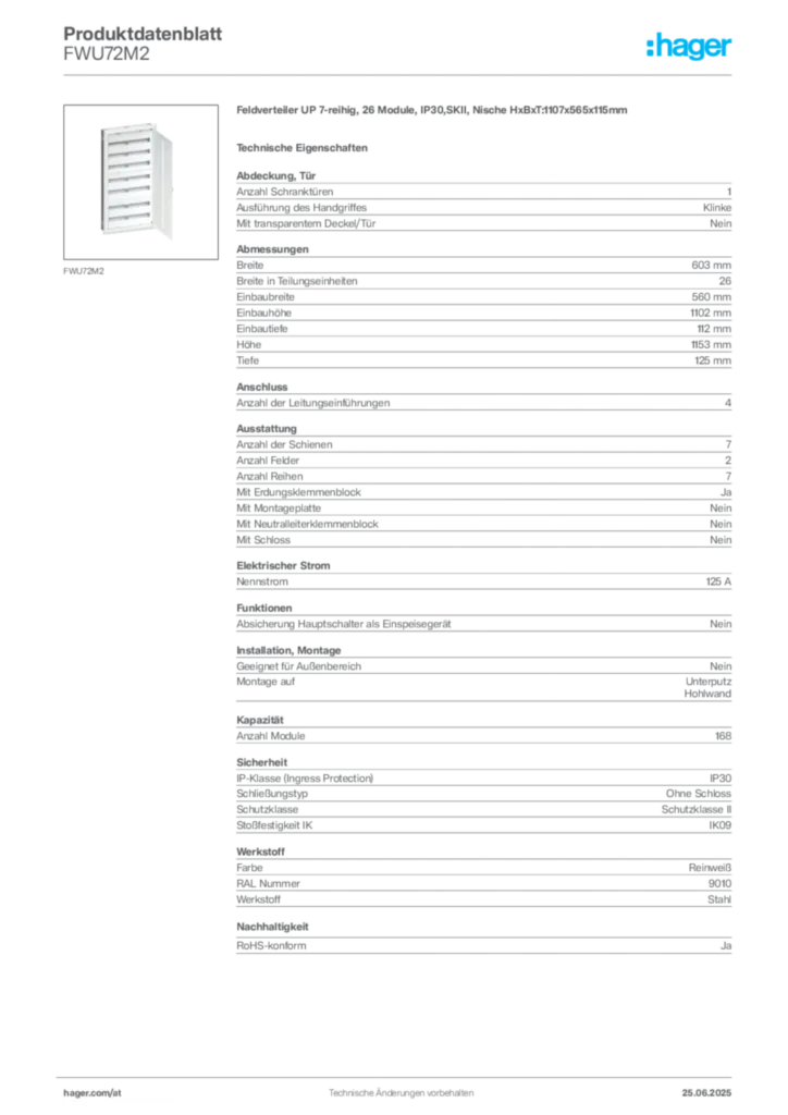 Bild Hager Produktdatenblatt FWU72M2 | Hager Deutschland