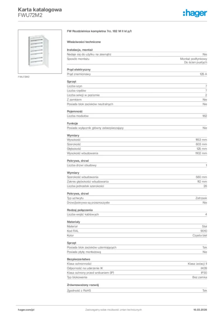 Zdjęcie Hager Karta katalogowa FWU72M2 | Hager Polska
