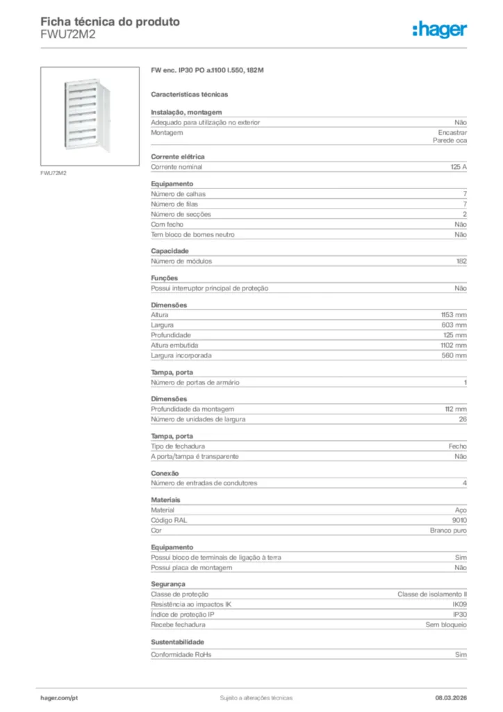 Imagem Hager Ficha técnica do produto FWU72M2 | Hager Portugal